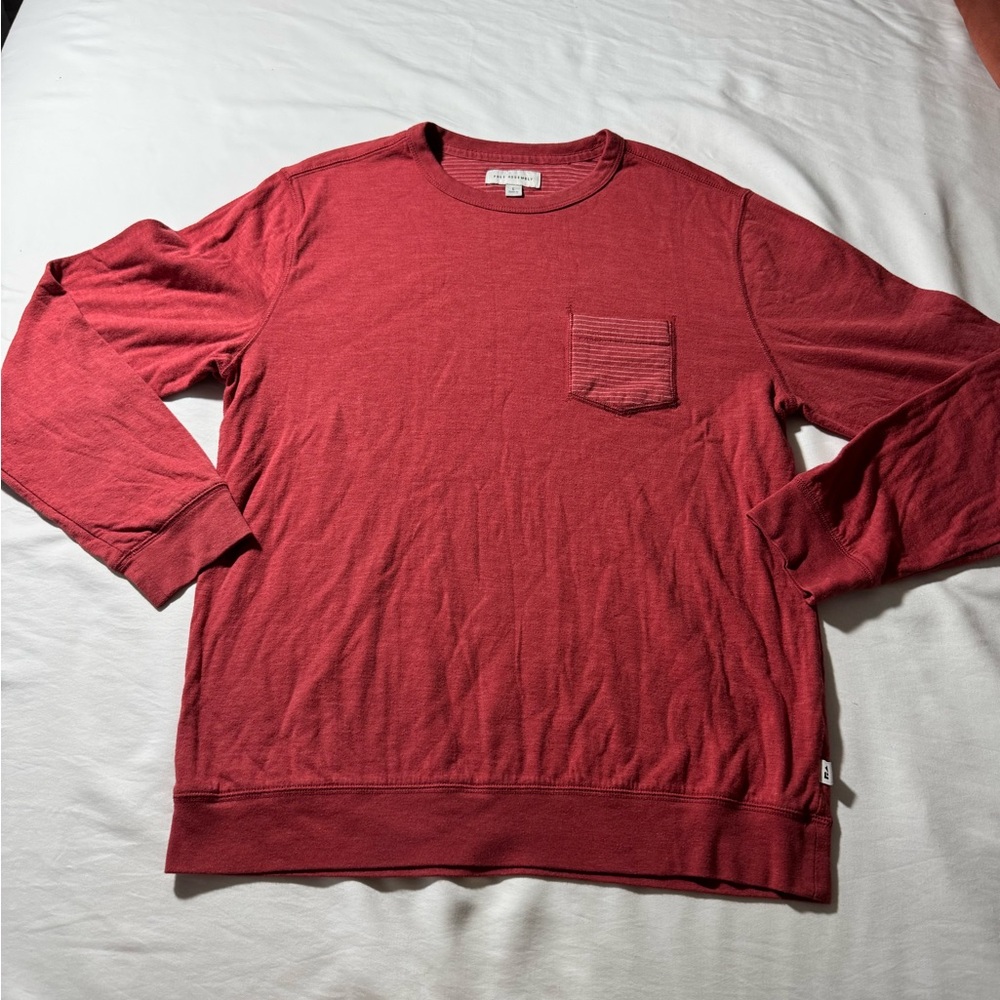 Free Assembly Mens Long Sleeve Pocket Tee Red Striped Accent Size L